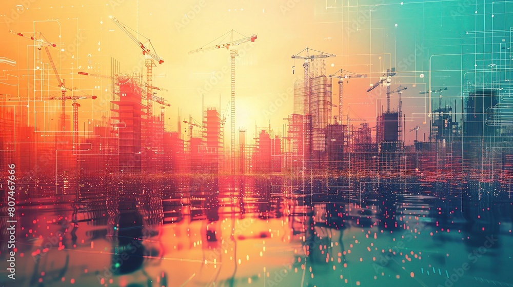 Obraz premium construction finance, with dynamic colors and financial charts symbolizing the management of project budgets