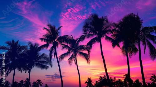 Silhouette of palm trees at sunset