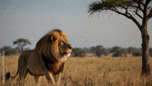 A majestic lion surveys the savanna  its golden mane contrasting against the purity of the white backdrop ai_generated