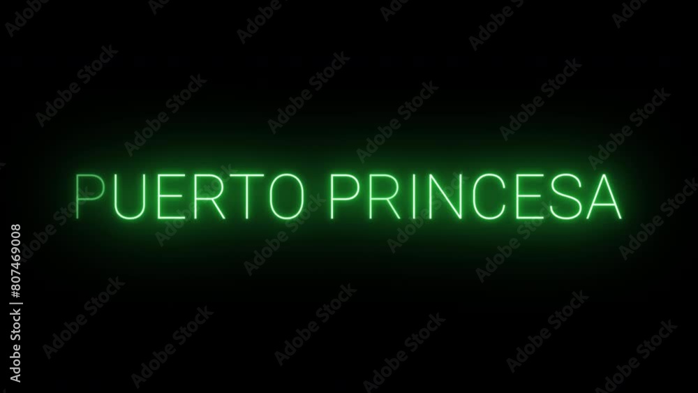 Flickering neon green glowing puerto princesa text animated on black background Flickering neon green glowing puerto princesa text animated on black background