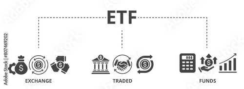 ETF concept icon illustration contain exchange, traded and funds.