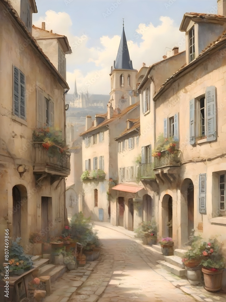French Landscape Vintage Painting Illustration Art