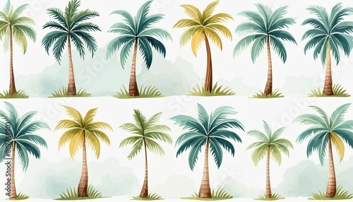 Clipart Bundle Watercolor Coconut tree  on Transparent Background