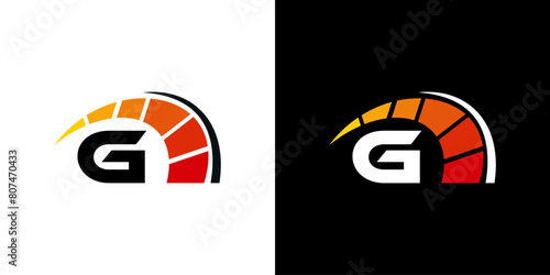 Letter G racing logo, with logo speedometer for racing, workshop, automotive