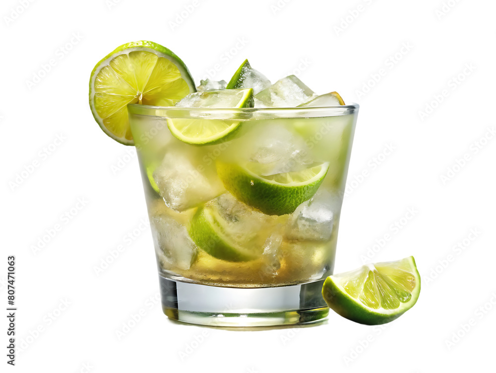 A glass of ice water with lime and mint leaves A glass of ice water with lime and mint leaves