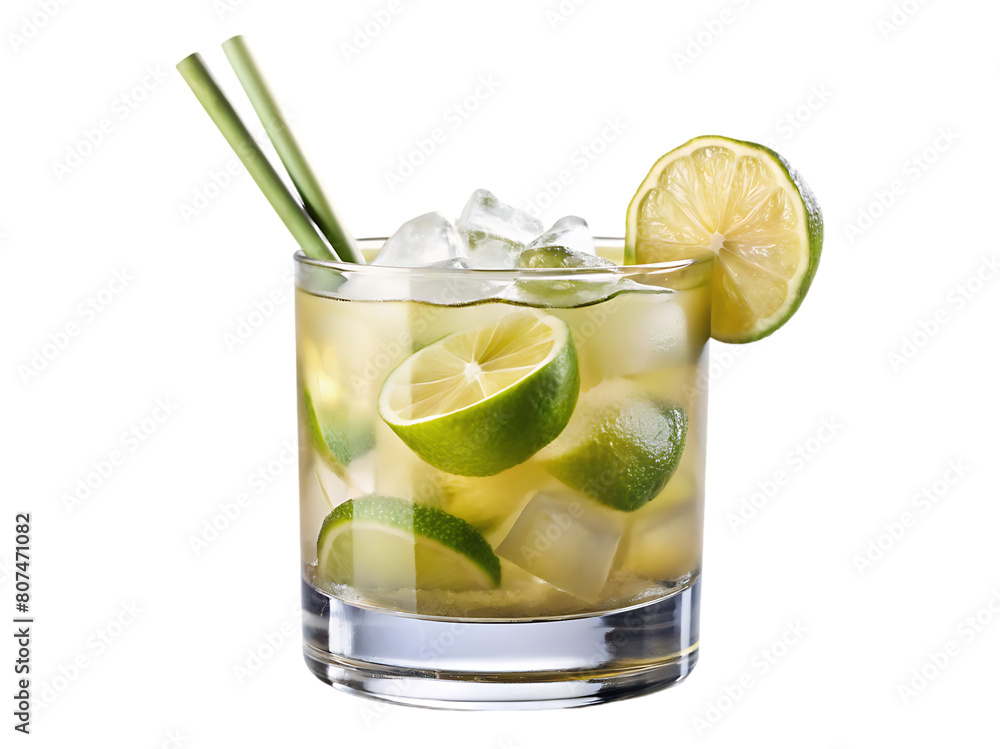 Fototapeta premium A glass of ice water with lime and mint leaves