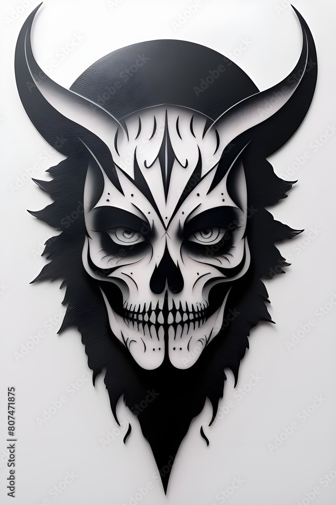 Fototapeta premium evil skull devil head tattoo art horns