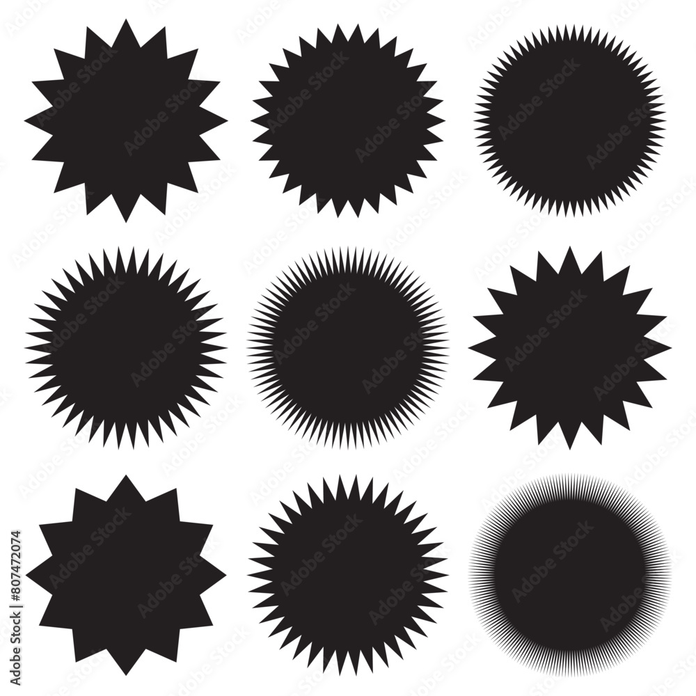Fototapeta premium Set of Vector Starburst Badges. Simple Flat Style Vintage Labels, Stickers. EPS 10.