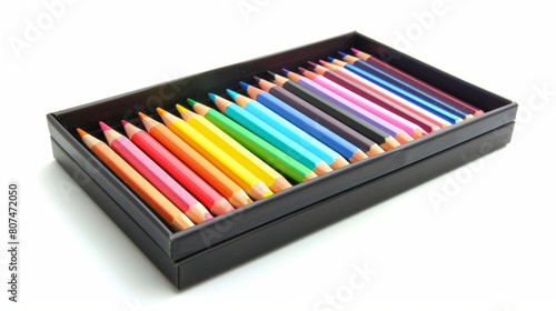 Box with many colored pencils generative ai