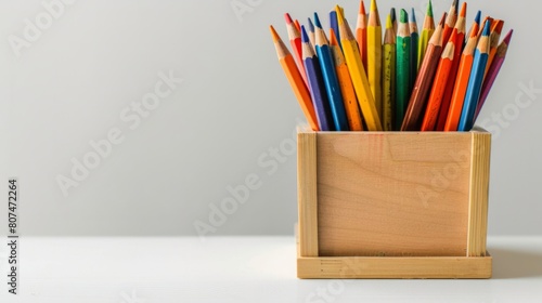 Box with many colored pencils generative ai photo