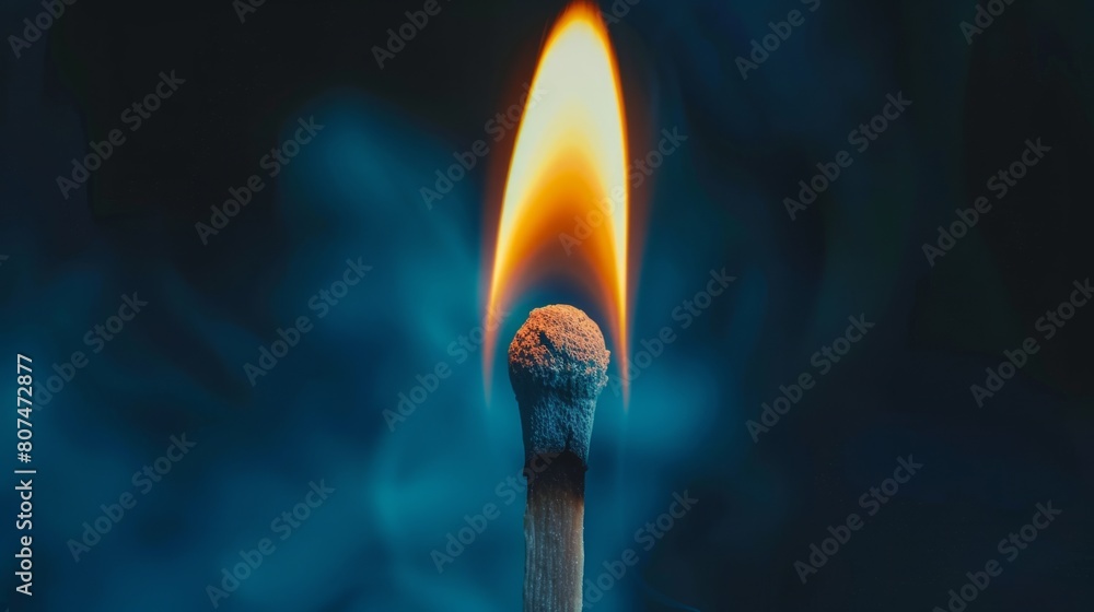 wooden match burning in flames on black background generative ai wooden match burning in flames on black background generative ai