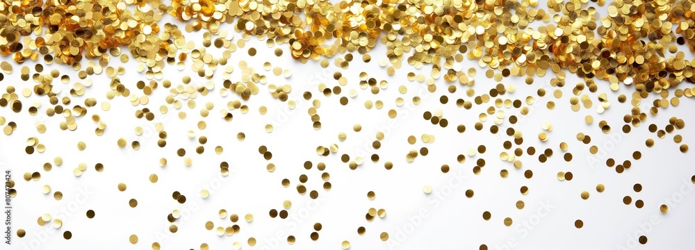 Gold confetti isolated on white background. Holiday decor
