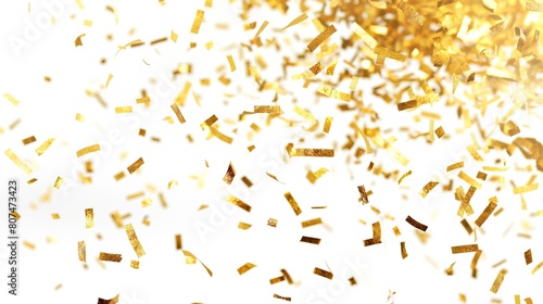 Gold confetti isolated on white background. Holiday decor