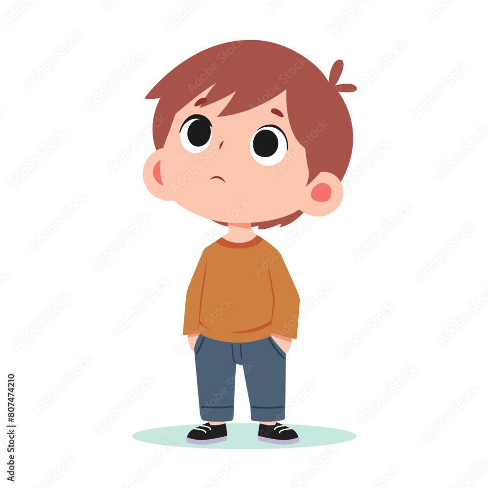 cute child boy cartoon character look up vector illustration template design. thinking and imagining. cute child boy cartoon character look up vector illustration template design. thinking and imagining.