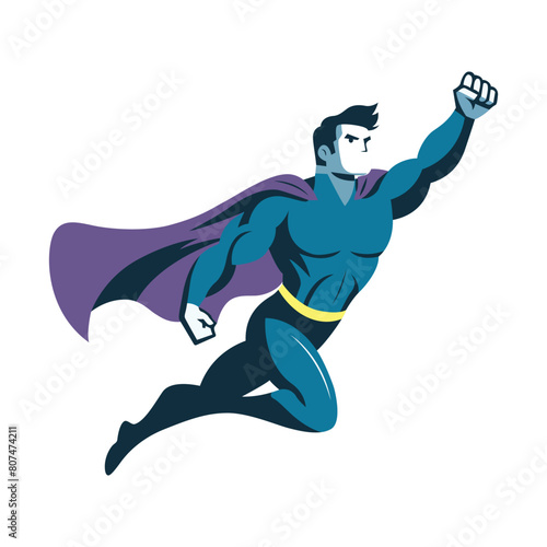cool superhero flying pose cartoon character vector illustration template design. amazing action figure.