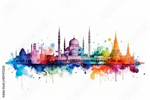 Abstract mosque design in bright colors
