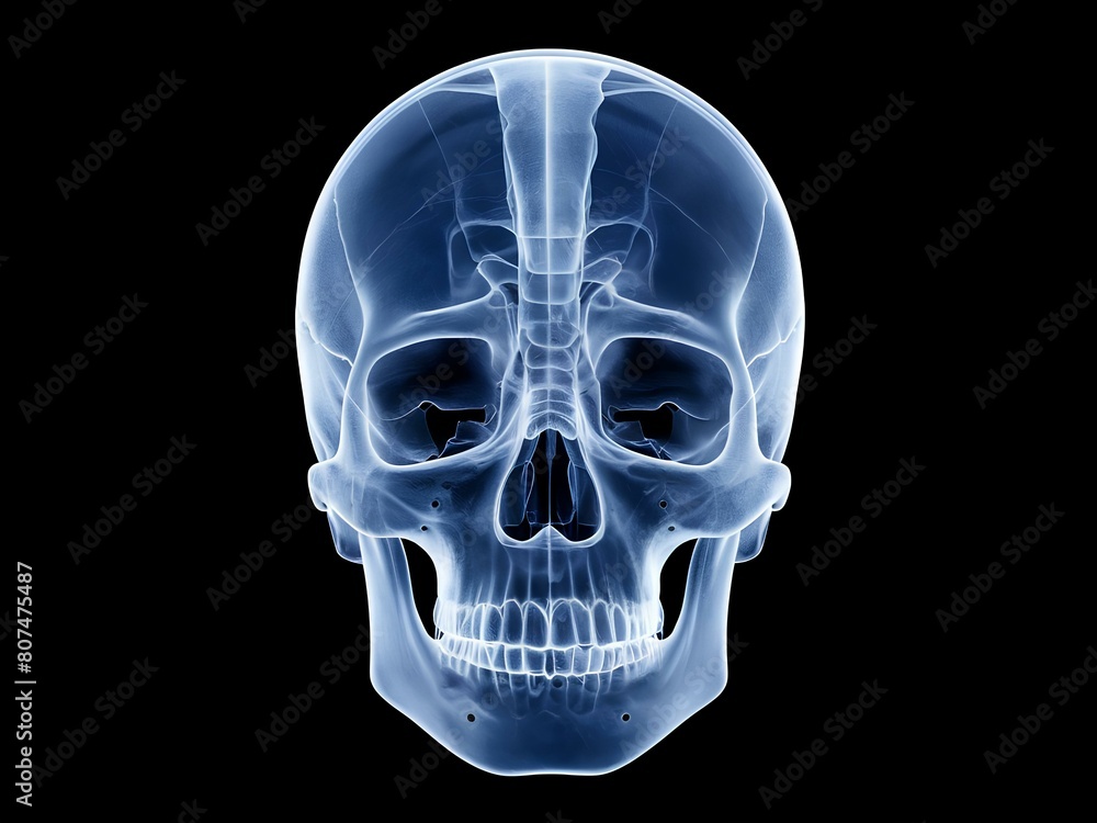 X-ray showcasing a human skull X-ray showcasing a human skull