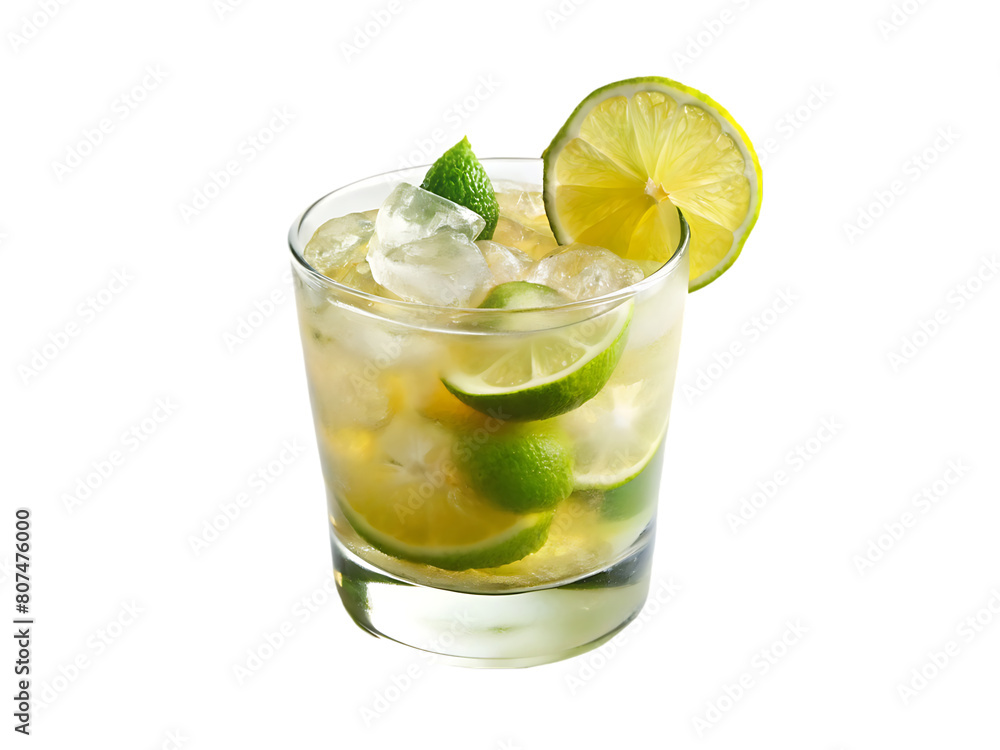 A glass of ice water with lime and mint leaves A glass of ice water with lime and mint leaves