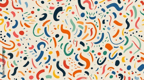 Colorful confetti, swirls, bunch, hand drawn lines on beige background generative ai
