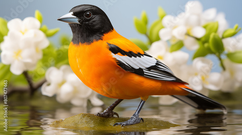 Double Exposure, white background, Baltimore Oriole in front of a forest illustration ~ Created using Generative AI