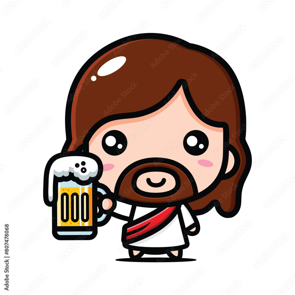 Obraz premium cute jesus holding up a beer