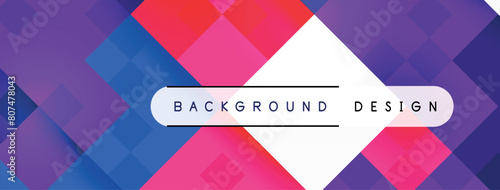 A vibrant design featuring triangles, rectangles, and patterns in shades of violet, red, magenta, and electric blue, embodying symmetry and material properties with an eyecatching font