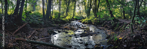 illustration of the stream running through a woodland  generative AI