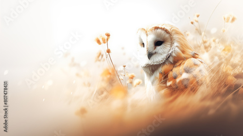 Double Exposure, white background, Barn Owl illustration in front of a forest ~ Created using Generative AI