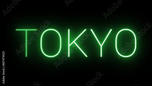 Flickering neon green glowing tokyo text animated on black background