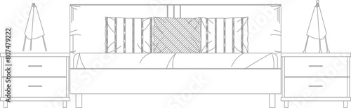 vector illustration sketch design of old classic vintage ethnic bedroom