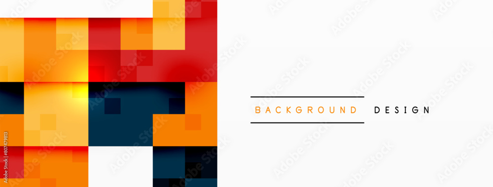 A vibrant art piece featuring a colorful background with rectangles in shades of orange, magenta, and electric blue on a symmetrical white pattern. The graphics pop with bold fonts A vibrant art piece featuring a colorful background with rectangles in shades of orange, magenta, and electric blue on a symmetrical white pattern. The graphics pop with bold fonts