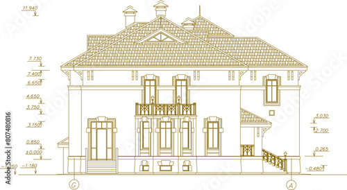 vector illustration, sketch design, architectural image of a villa building with a swimming pool 