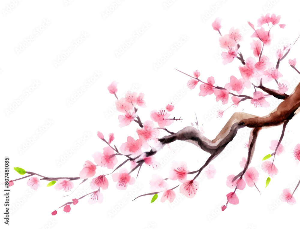 Fototapeta premium PNG Sakura watercolor border blossom flower plant.