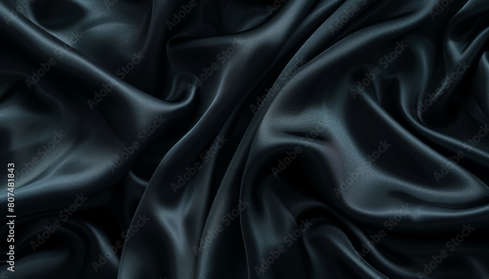 Fototapeta premium Close-up of rich black satin fabric, perfect for luxurious and elegant designs.