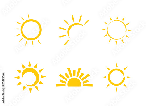 Hand drawn Sun icon vector set. sunshine sunny summer element