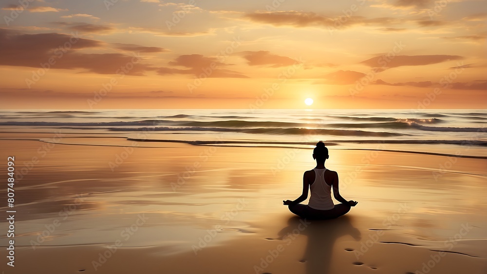 Fototapeta premium Yoga on the beach Beachside Meditation Embracing Serene Seashore Tranquility 