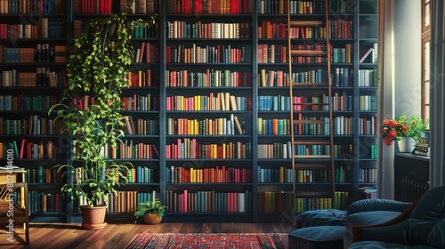Glorious Shelving with books, Library,Stepladder library, Collection of books, Space expansion photo