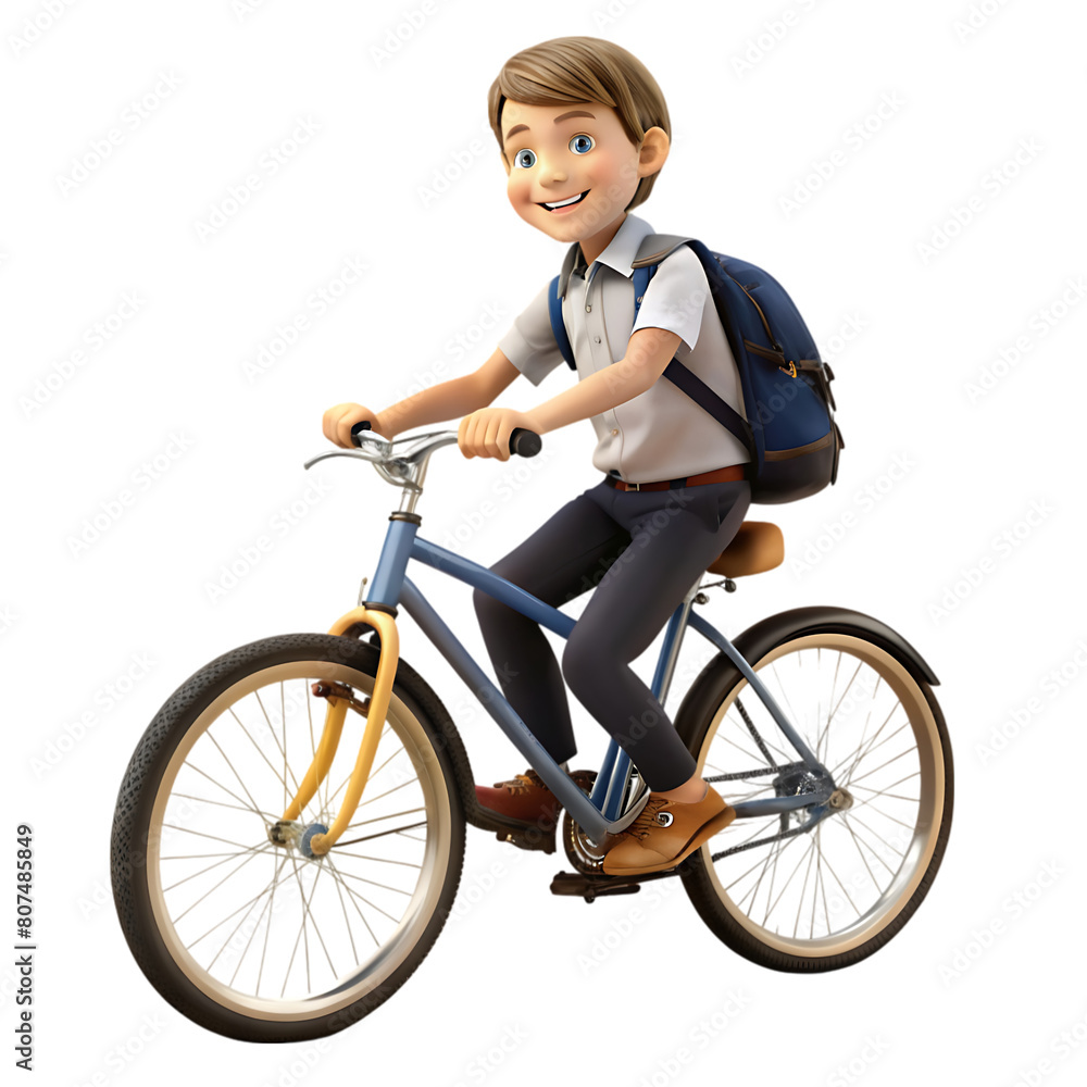 Asian Person Biking 3D Cartoon Style Asian Person Biking 3D Cartoon Style