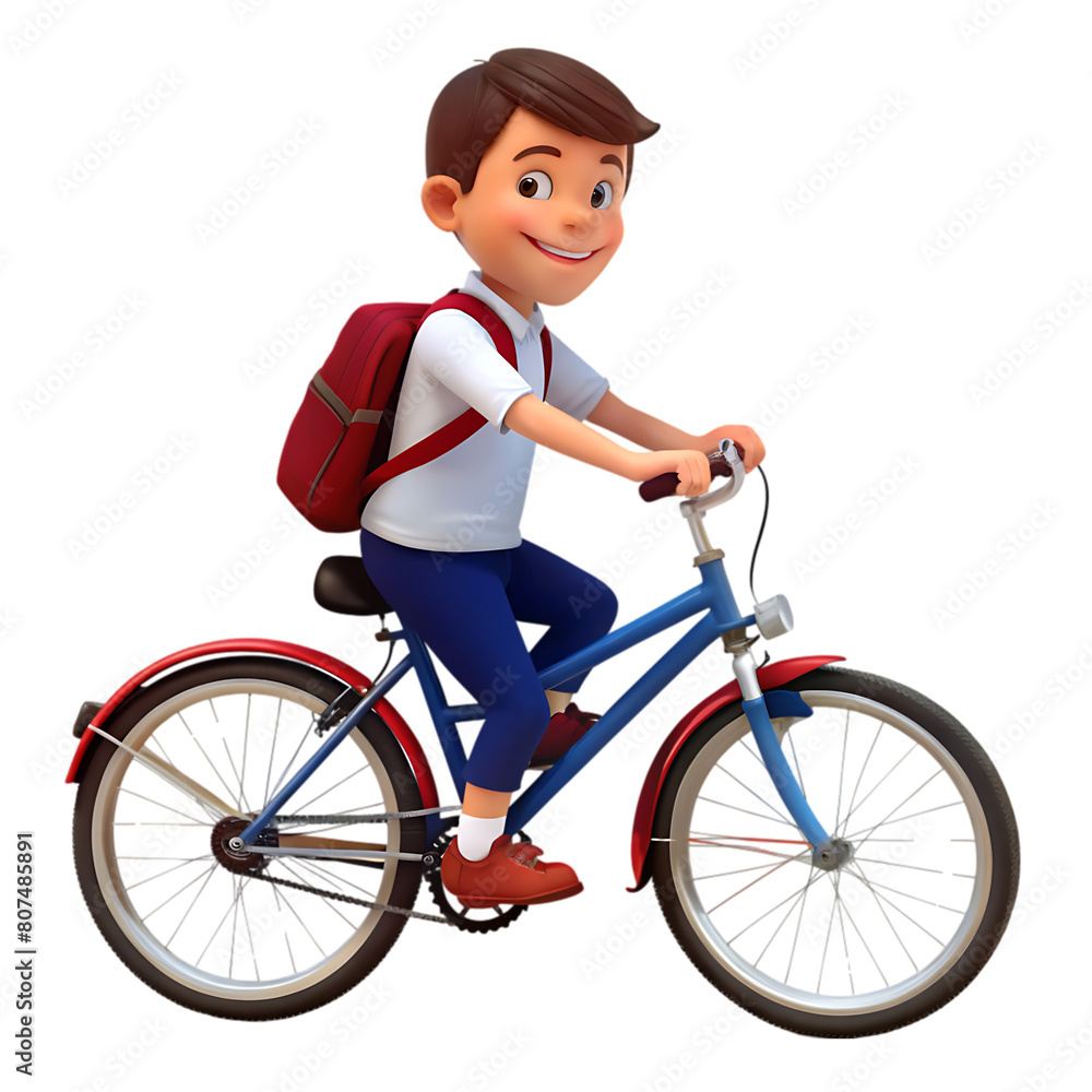Asian Person Biking 3D Cartoon Style Asian Person Biking 3D Cartoon Style