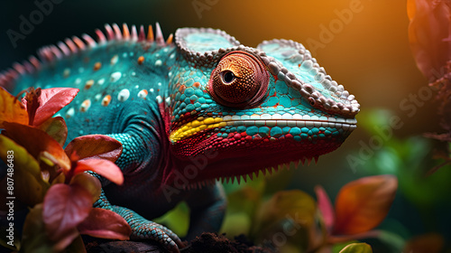 colorful chameleon looking at the camera high definition picture photo