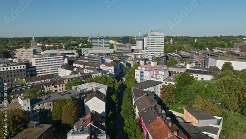Aerial drone view of Bochum-Innenstadt, the city center of Bochum in North Rhine-Westphalia, Germany.  photo