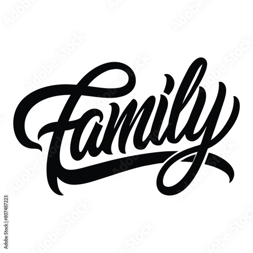 Family text lettering black handwritten logo on white 
