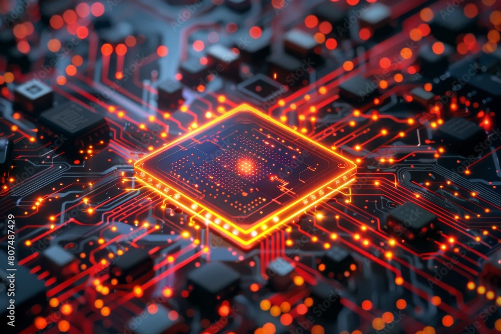 CPU processor microchip circuit board illustration created with generative ai CPU processor microchip circuit board illustration created with generative ai