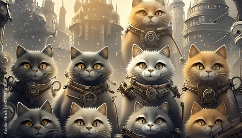 中世期の時代に戦闘の前に集まる猫の騎士たち
 photo