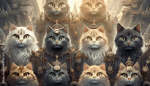 中世期の時代に戦闘の前に集まる猫の騎士たち
 photo