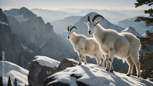 mountain goat on the mountain photo