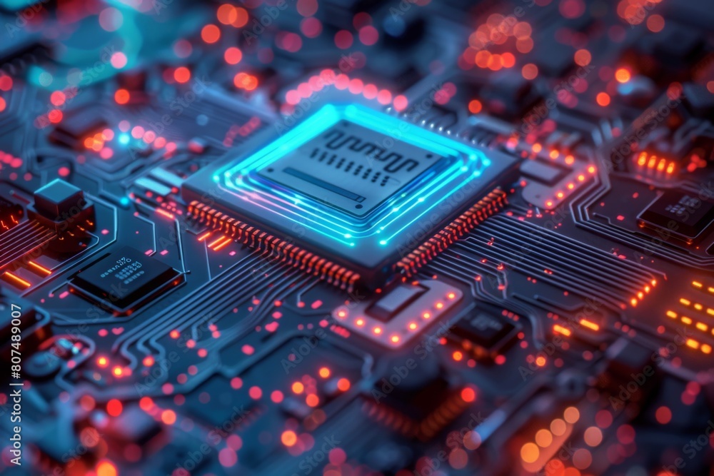 CPU processor microchip circuit board illustration created with generative ai CPU processor microchip circuit board illustration created with generative ai