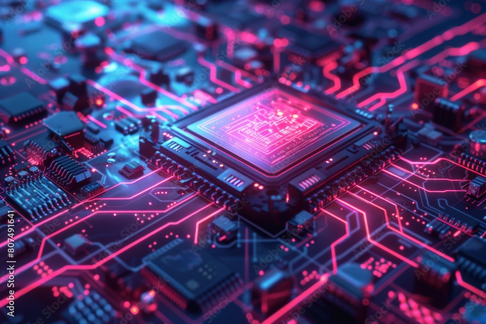 CPU processor microchip circuit board illustration created with generative ai CPU processor microchip circuit board illustration created with generative ai