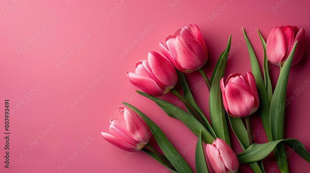 Vibrant Tulips against a Bright Pink Backdrop