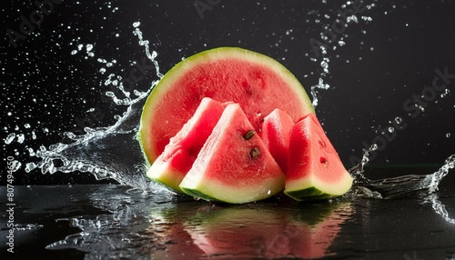 Watermelon with splash water on a black background